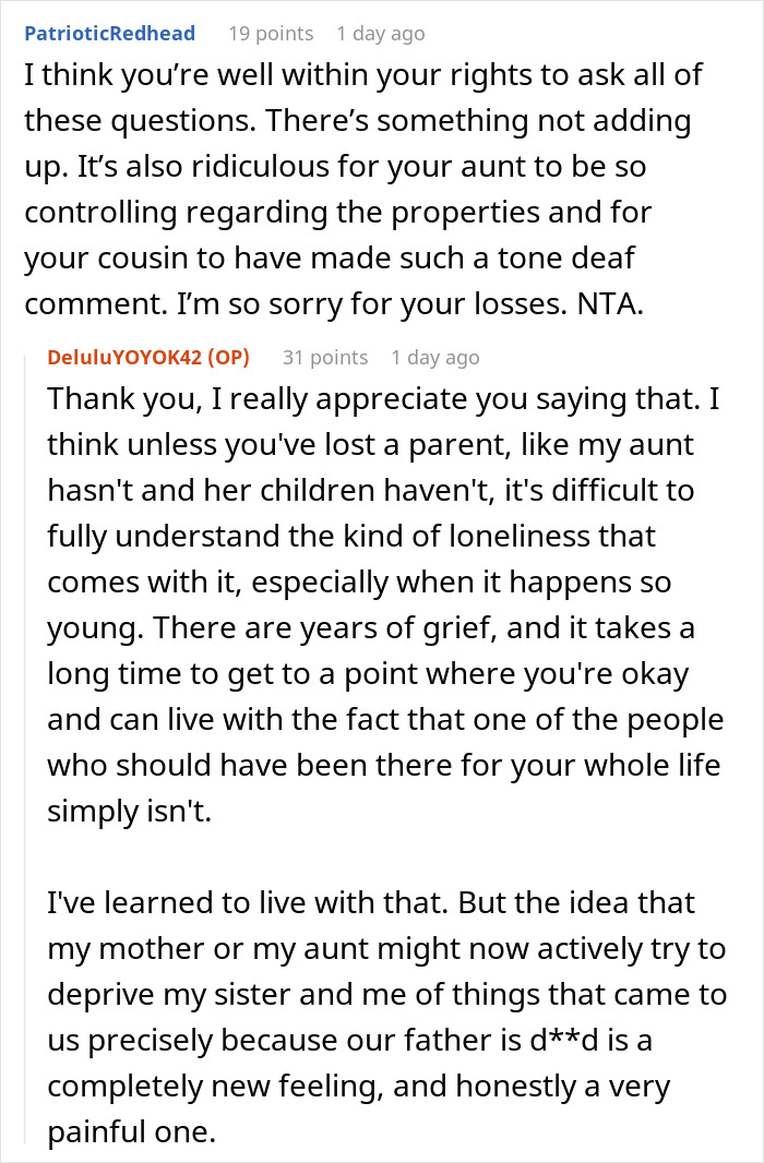 Woman Doesn't Want To Play "Big Happy Family," Demands Inheritance Be Divided Woman Doesn't Want To Play "Big Happy Family," Demands Inheritance Be Divided