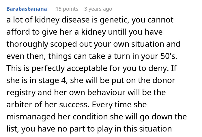 A comment on genetic kidney disease and the donor registry, highlighting a toxic mom's health neglect.