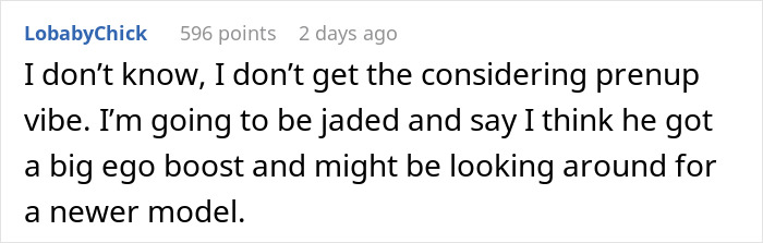 Commenter speculates the man making $200K has an ego boost, considering his GF not good enough to marry. Commenter speculates the man making $200K has an ego boost, considering his GF not good enough to marry.