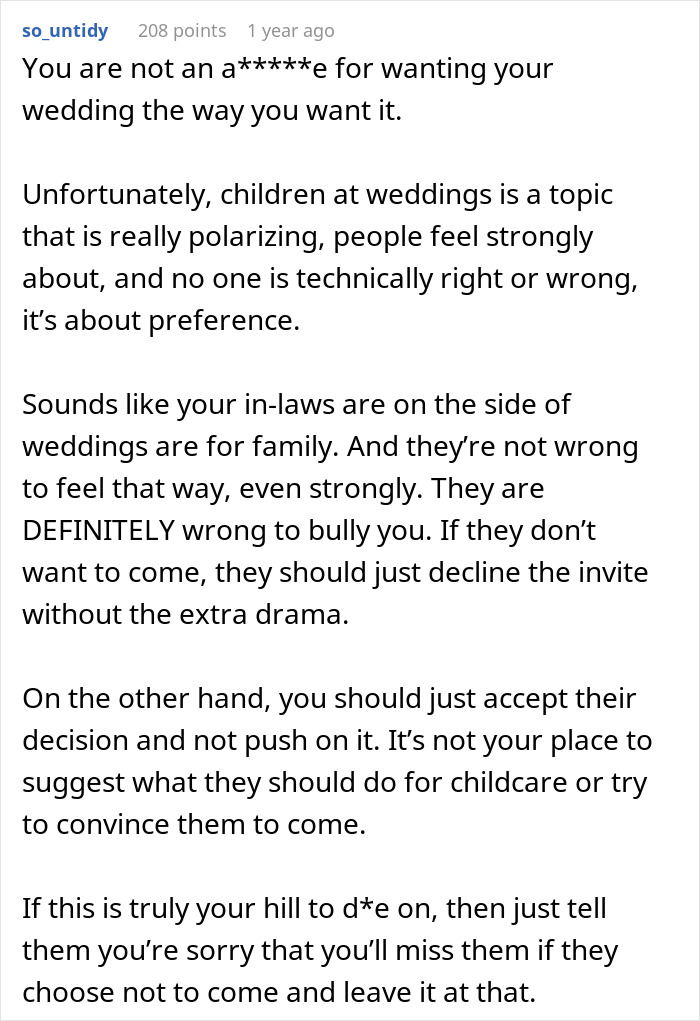 so_untidy discusses in-laws demands for a child-free celebration, emphasizing personal choice and threats.