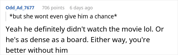 Comment about guy's lack of understanding watching obsession movie