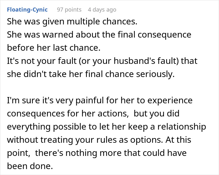 Reddit comment about MIL facing consequences after being warned against bringing BF around grandkids. Reddit comment about MIL facing consequences after being warned against bringing BF around grandkids.