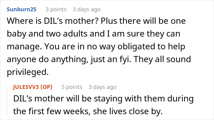 A screenshot of a forum comment about DIL's mother staying with them and MIL traveling abroad. A screenshot of a forum comment about DIL's mother staying with them and MIL traveling abroad.