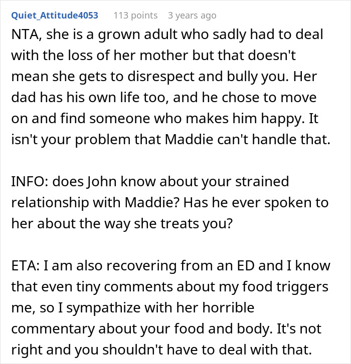 A comment empathizing with a woman dealing with an adult stepdaughter's insults, highlighting the stepdaughter's disrespect and bullying. A comment empathizing with a woman dealing with an adult stepdaughter's insults, highlighting the stepdaughter's disrespect and bullying.