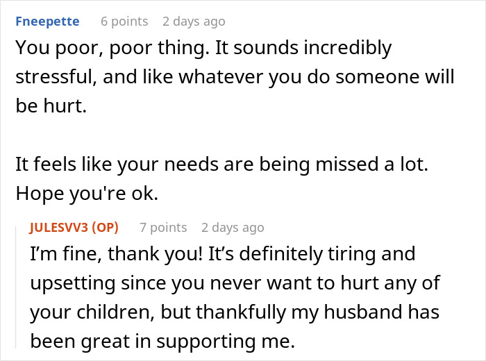 Reddit user comments supporting a MIL during a stressful family dispute with her son. Reddit user comments supporting a MIL during a stressful family dispute with her son.