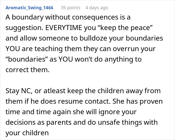 A Reddit comment highlighting the importance of keeping boundaries with MIL to protect grandkids. A Reddit comment highlighting the importance of keeping boundaries with MIL to protect grandkids.