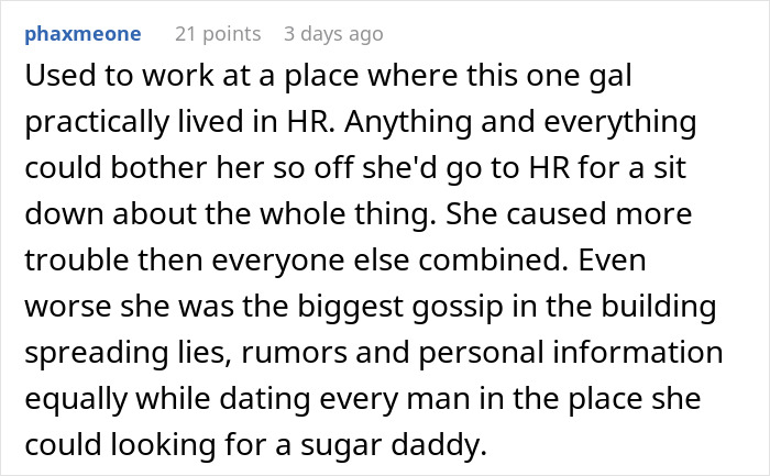 Workplace gossip and HR visits affecting team area policies