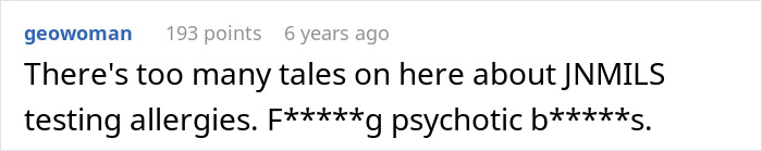 A comment on Reddit about MILs testing allergies, regarding a MIL who thinks a shellfish allergy is fake. A comment on Reddit about MILs testing allergies, regarding a MIL who thinks a shellfish allergy is fake.