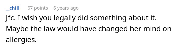 A Reddit comment suggesting legal action against someone who thinks shellfish allergy is fake. A Reddit comment suggesting legal action against someone who thinks shellfish allergy is fake.
