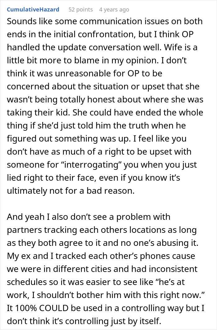 A screenshot of a comment discussing communication issues and a wife hiding money, questioning honesty and tracking partners. A screenshot of a comment discussing communication issues and a wife hiding money, questioning honesty and tracking partners.