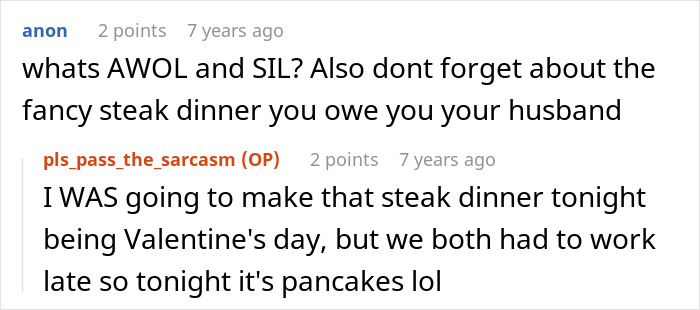User asks about AWOL and SIL in the context of a woman refusing to bail out her brother after inheritance loss. User asks about AWOL and SIL in the context of a woman refusing to bail out her brother after inheritance loss.