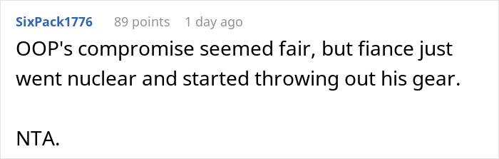 Comment on fiancee throwing away martial arts gear Comment on fiancee throwing away martial arts gear