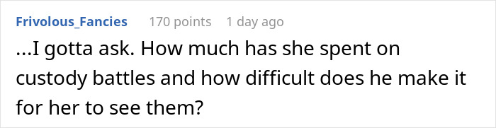 A Reddit comment asking about a mother's IVF journey, custody battles, and difficulties seeing her children. A Reddit comment asking about a mother's IVF journey, custody battles, and difficulties seeing her children.