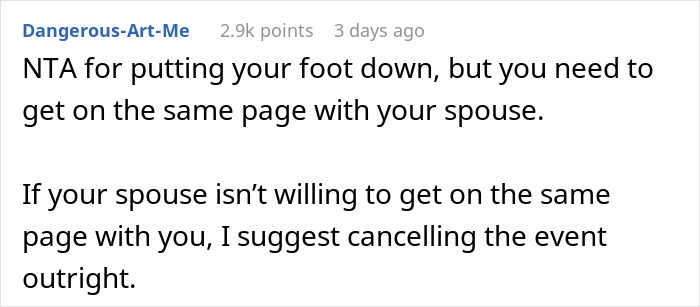 A comment about setting boundaries with your spouse for Thanksgiving dinner on Reddit. A comment about setting boundaries with your spouse for Thanksgiving dinner on Reddit.