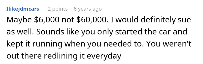A user comment discussing the cost of car damage, relating to a dumb Karen's keyed car lawsuit.