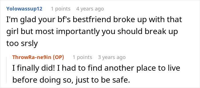 A screenshot of a Reddit comment where OP confirms she broke up with her BF after he thought she was mean. A screenshot of a Reddit comment where OP confirms she broke up with her BF after he thought she was mean.