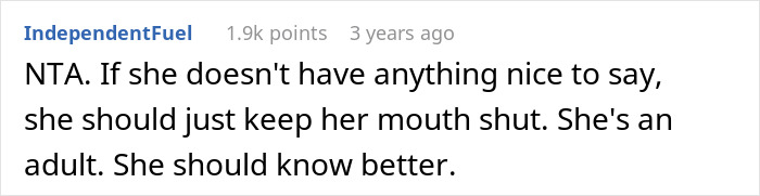 A comment on an online forum about a woman dealing with an adult stepdaughter's insults, suggesting the stepdaughter should keep her mouth shut if she has nothing nice to say. A comment on an online forum about a woman dealing with an adult stepdaughter's insults, suggesting the stepdaughter should keep her mouth shut if she has nothing nice to say.