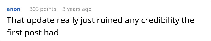 Reply stating update ruined credibility of marriage post