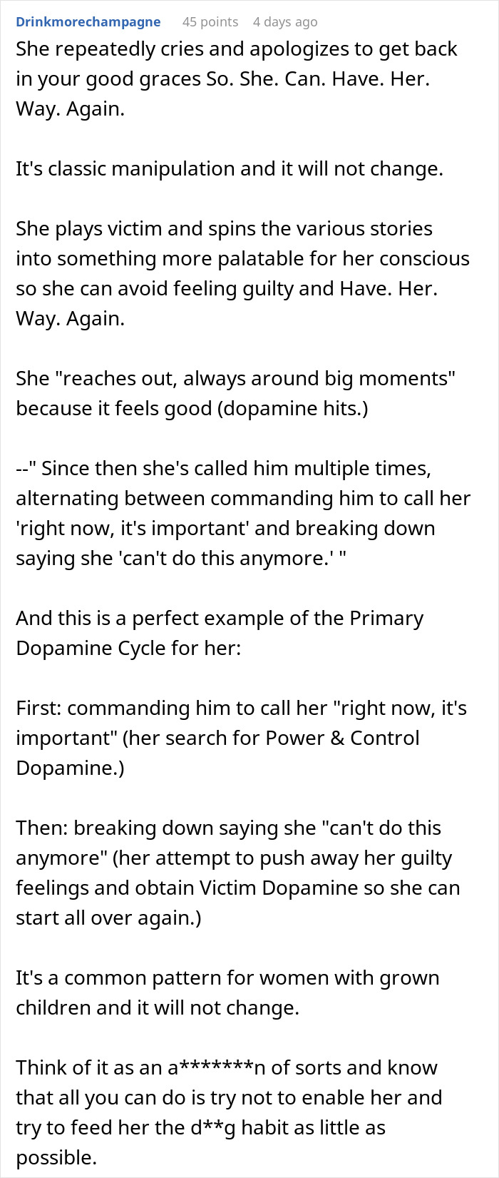 A Reddit comment discussing MIL manipulation and dopamine cycles concerning grandkids. A Reddit comment discussing MIL manipulation and dopamine cycles concerning grandkids.