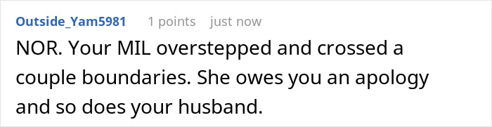 Reddit reply stating a MIL overstepped boundaries after being asked to babysit. Reddit reply stating a MIL overstepped boundaries after being asked to babysit.