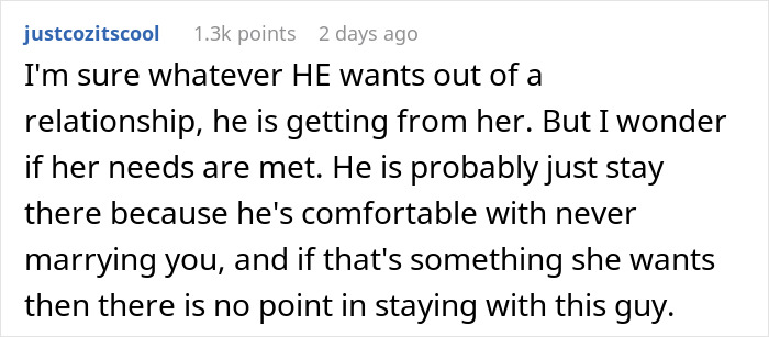 A Reddit comment about a guy who won't say I Love You and is comfortable not marrying his girlfriend.