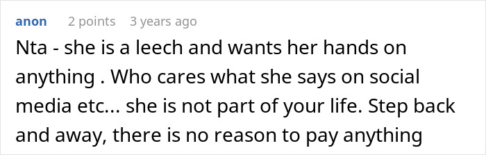 A comment calling the sister-in-law a leech in the context of inheritance drama. A comment calling the sister-in-law a leech in the context of inheritance drama.