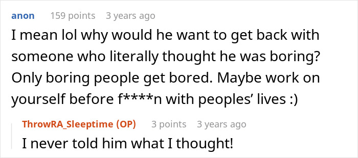 Comment on a post about an open relationship gone wrong, suggesting the OP should work on herself. Comment on a post about an open relationship gone wrong, suggesting the OP should work on herself.