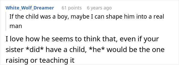 A comment on the father's anger over not having a grandchild, implying he would try to control the child. A comment on the father's anger over not having a grandchild, implying he would try to control the child.