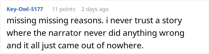 An online comment discussing the husband's reaction and questioning missing reasons in the CPS on stepmom story.