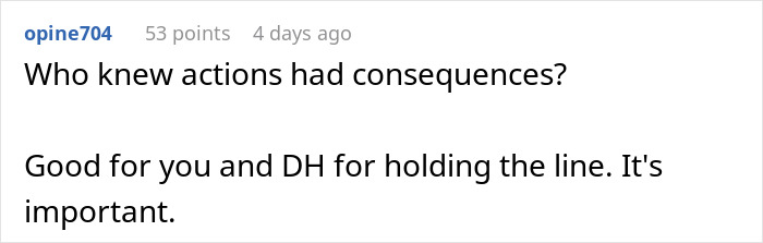 Reddit reply applauding parents for holding the line and cutting her off. Reddit reply applauding parents for holding the line and cutting her off.