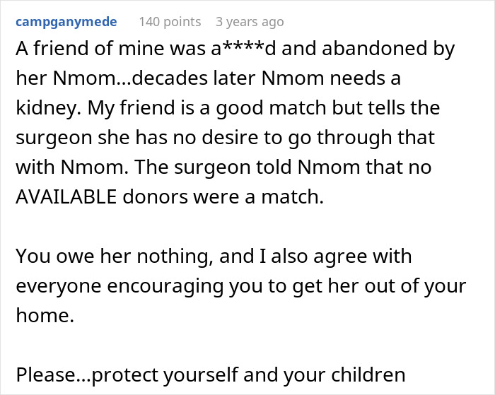 A friend's story about a toxic mom who neglected her health, expecting a new kidney from her daughter.