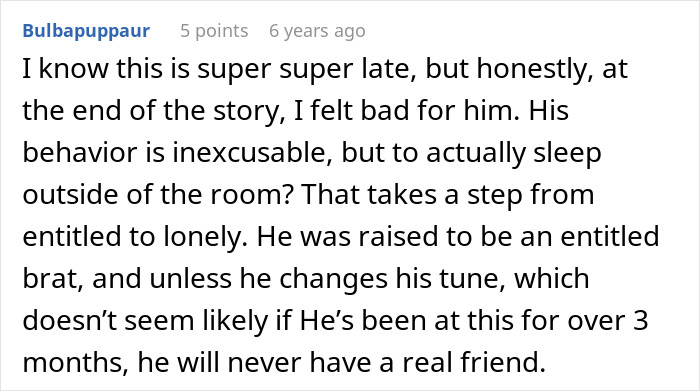 Comment expressing sympathy for son excluded from trip
