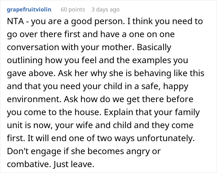 Advice on one-on-one talk with mother prioritizing wife and child first Advice on one-on-one talk with mother prioritizing wife and child first