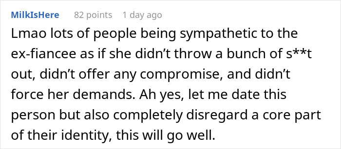 Comment about ex-fiancée disregarding martial arts identity Comment about ex-fiancée disregarding martial arts identity