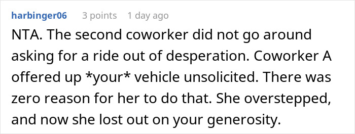 Employee Gives Coworker A Ride To Work, Finds Out She’s Been Offering Seats In Their Car To Other People Employee Gives Coworker A Ride To Work, Finds Out She’s Been Offering Seats In Their Car To Other People