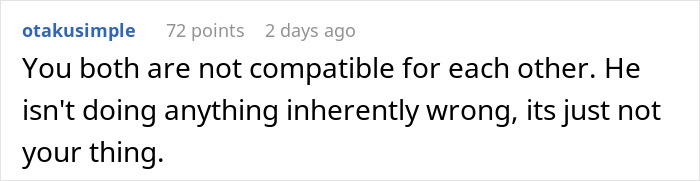 A comment stating the couple is not compatible after a date. A comment stating the couple is not compatible after a date.
