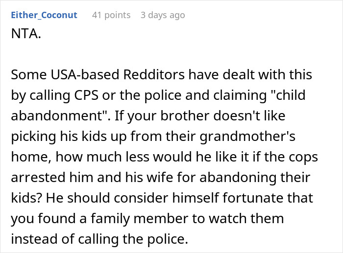 A Reddit comment discussing a dad who dumps kids on a porch and suggestions to call the police for child abandonment. A Reddit comment discussing a dad who dumps kids on a porch and suggestions to call the police for child abandonment.