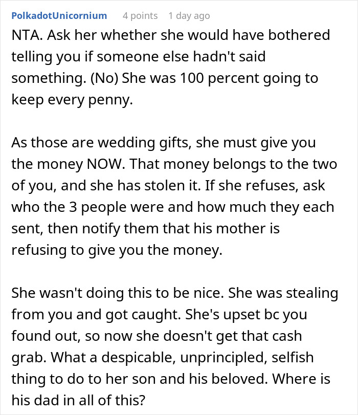 Comment on wedding gifts and MIL rehearsal dinner scam Comment on wedding gifts and MIL rehearsal dinner scam