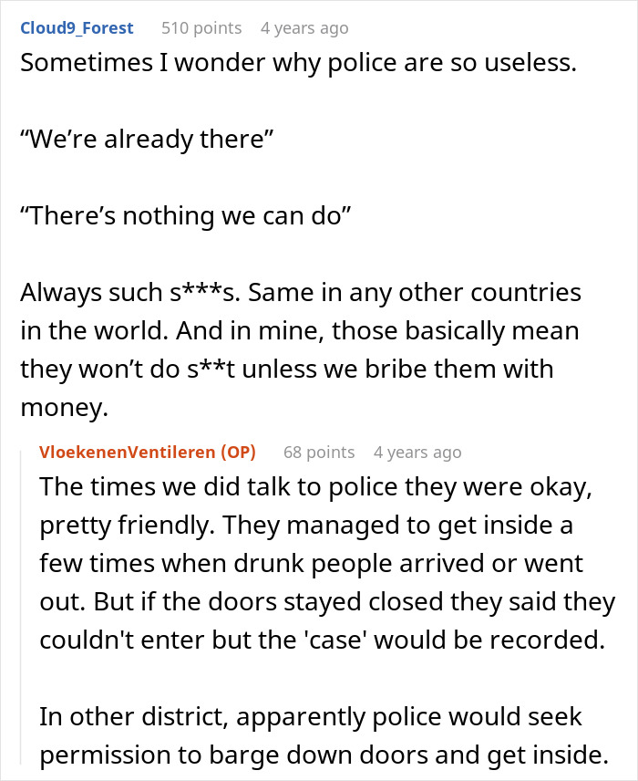 Reddit comments discussing police's perceived uselessness and inability to stop students home bar parties. Reddit comments discussing police's perceived uselessness and inability to stop students home bar parties.