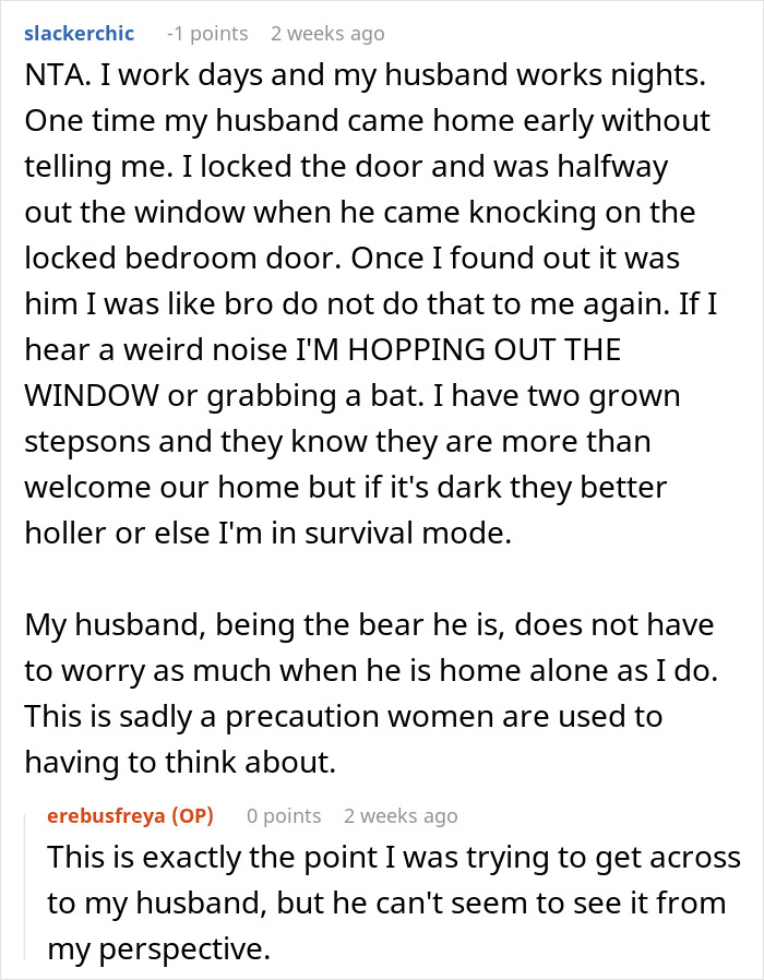 A personal account of a husband not listening to his wife and coming home unexpectedly, causing fear. A personal account of a husband not listening to his wife and coming home unexpectedly, causing fear.