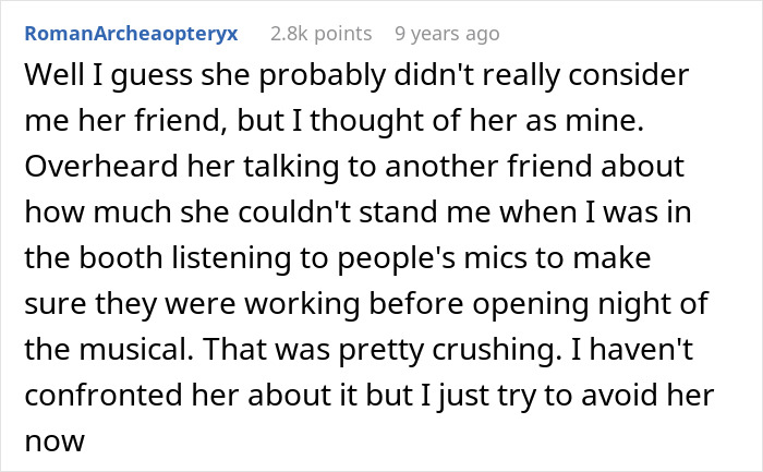 A comment about a fake friend admitting to another person that she could not stand the author.