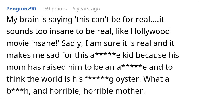 Comment describing mom raising son badly in son roommates New York trip drama