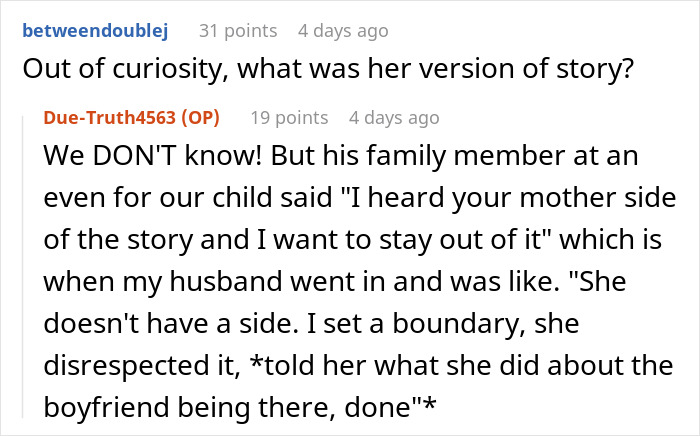 A text screenshot explaining how a mother in law violated boundaries by bringing her boyfriend around grandchildren. A text screenshot explaining how a mother in law violated boundaries by bringing her boyfriend around grandchildren.