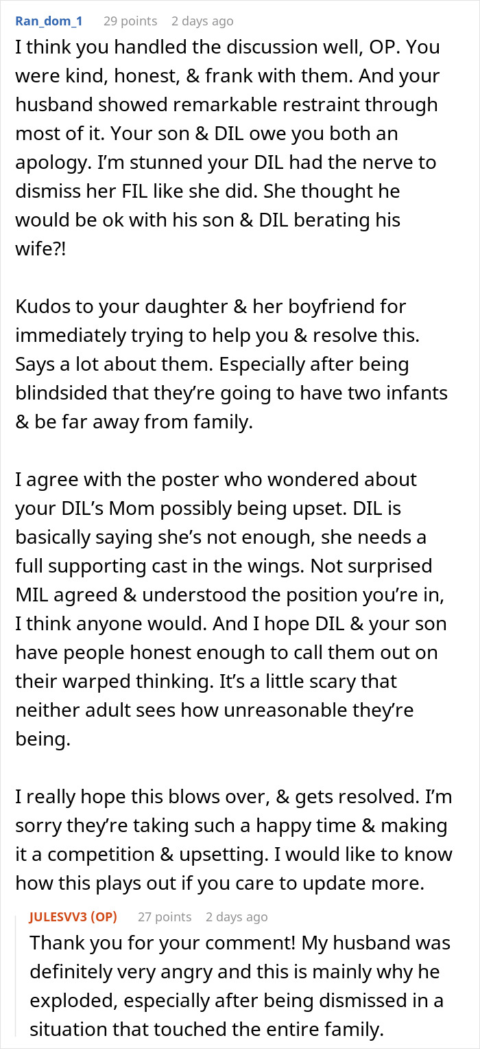 A comment thread discussing family dynamics and a mother in law choosing to stay abroad. A comment thread discussing family dynamics and a mother in law choosing to stay abroad.