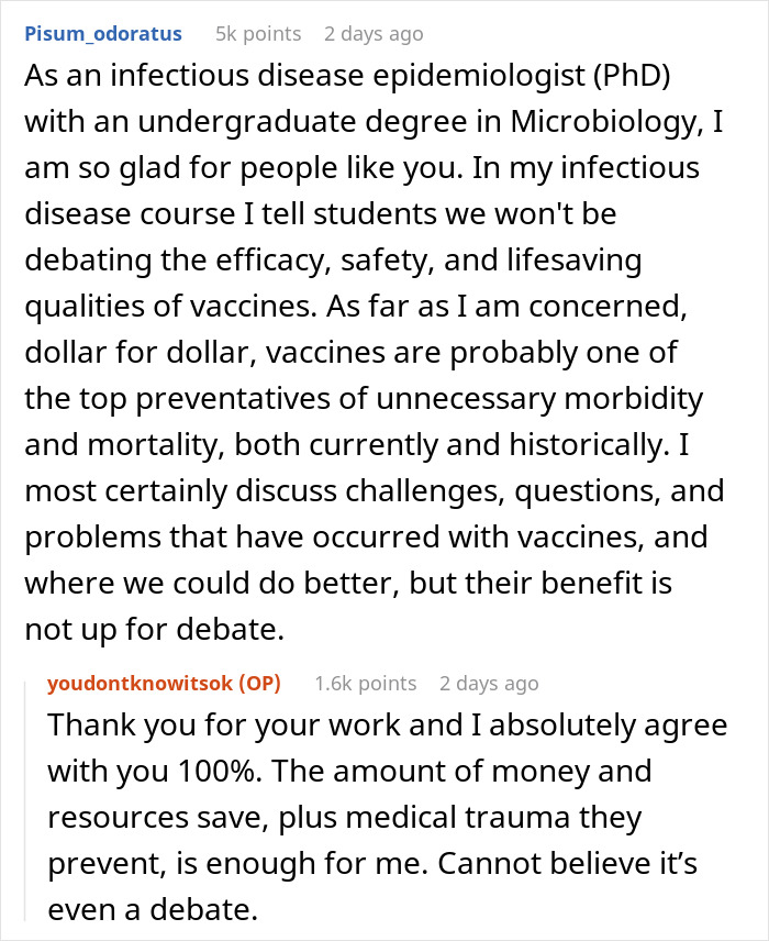 An online comment thread with facts about the efficacy of vaccines and support for healthcare professionals. An online comment thread with facts about the efficacy of vaccines and support for healthcare professionals.