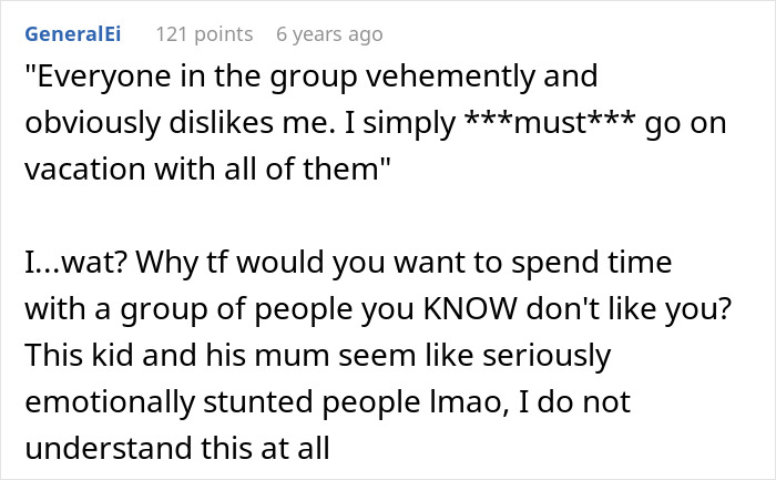 Comment questioning mom and son's desire to join disliked group in New York trip