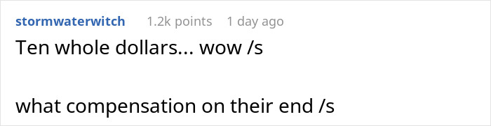 Screenshot of Reddit comment sarcastically questioning a small compensation amount for a wheelchair accessibility issue. Screenshot of Reddit comment sarcastically questioning a small compensation amount for a wheelchair accessibility issue.