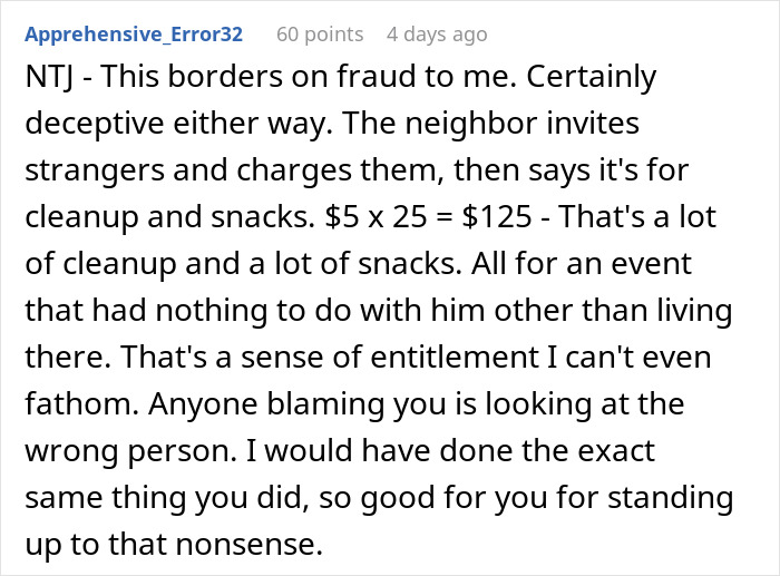 Reddit comment discussing the greed of a neighbor who created a movie night side hustle. Reddit comment discussing the greed of a neighbor who created a movie night side hustle.