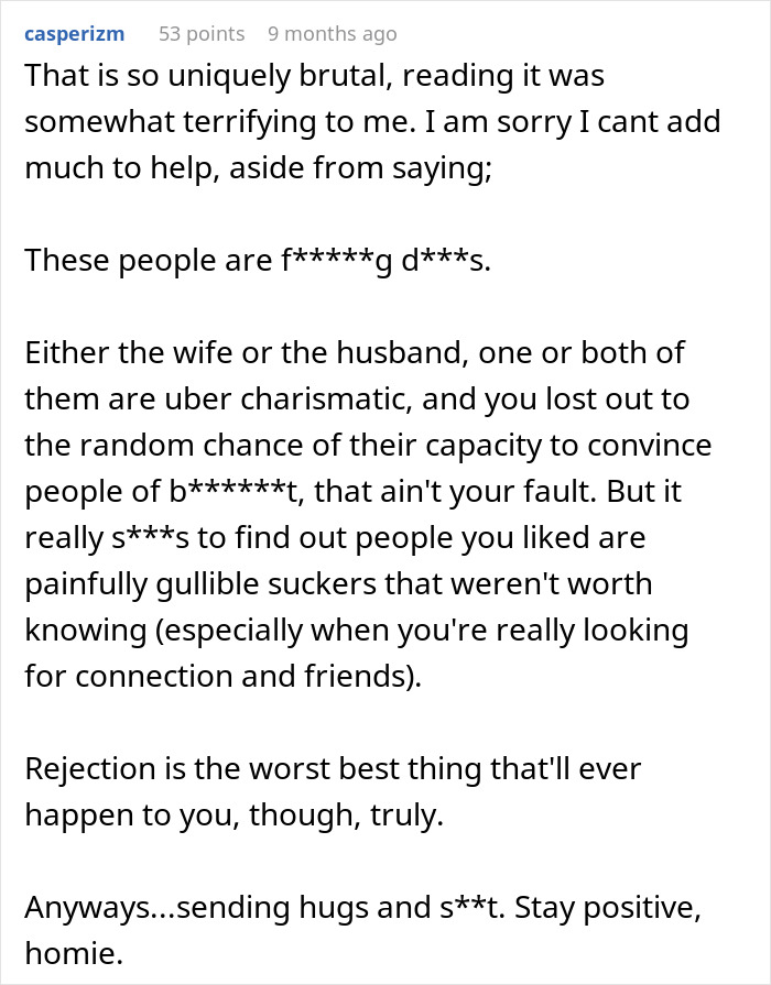 A Reddit comment expressing empathy and a painful reality check about betrayal during a relationship nightmare. A Reddit comment expressing empathy and a painful reality check about betrayal during a relationship nightmare.