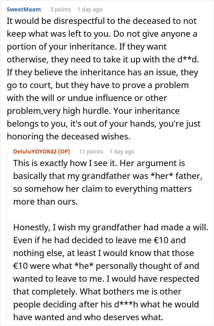 Woman Doesn't Want To Play "Big Happy Family," Demands Inheritance Be Divided Woman Doesn't Want To Play "Big Happy Family," Demands Inheritance Be Divided